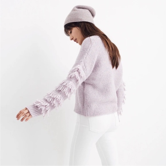 MADEWELL Fringe-Sleeve Pullover Sweater in Heather
Periwinkle - XS - Picture 3 of 7